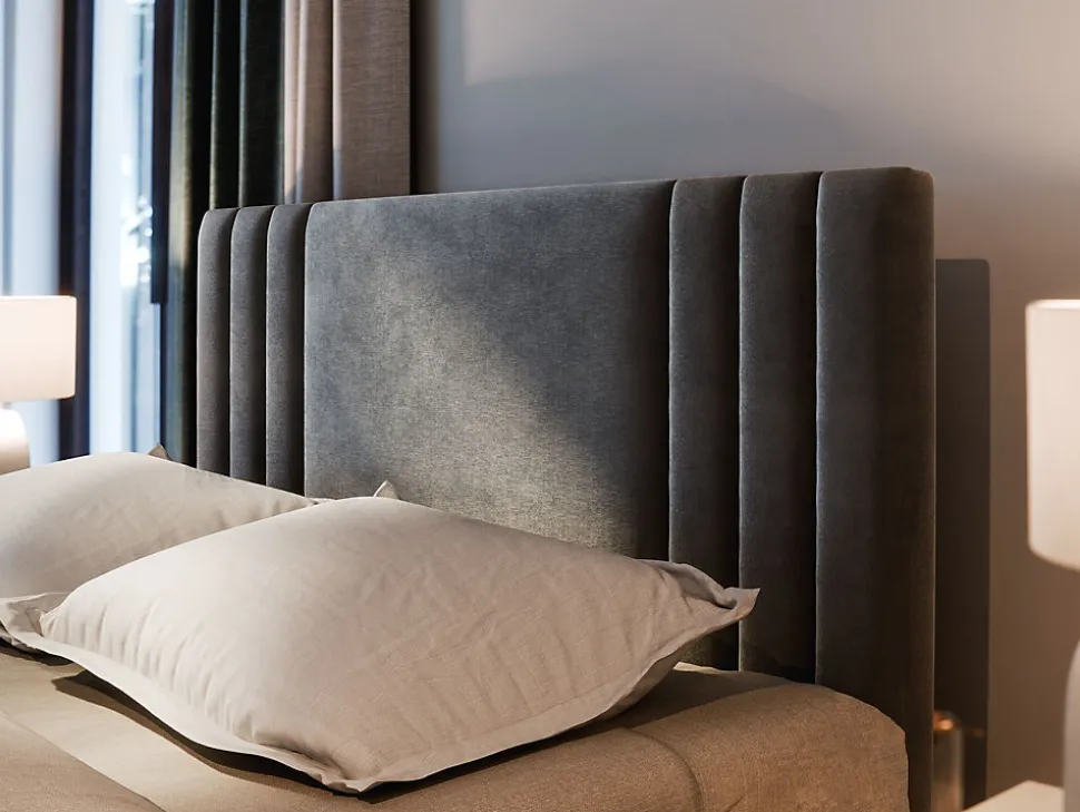 Lit Boxspring BRES 160X200 CM CASABLANCA 14, Gris clair, Lit avec matelas et rangement