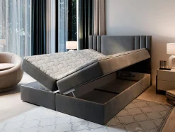 Lit Boxspring BRES 160X200 CM CASABLANCA 14, Gris clair, Lit avec matelas et rangement