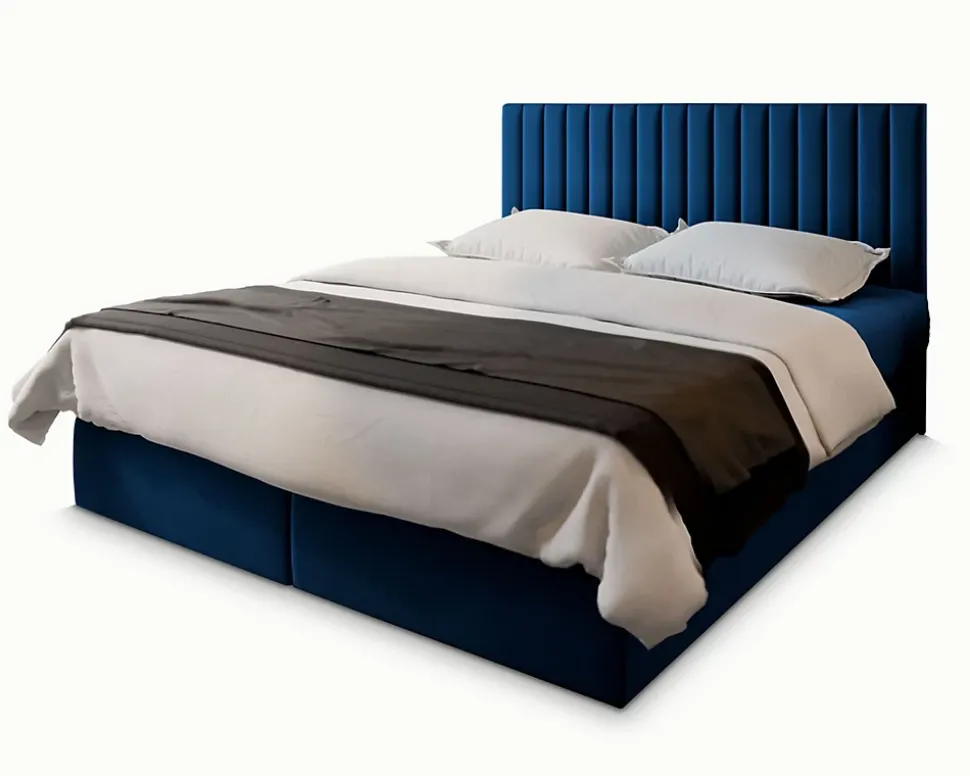 Lit Boxspring BRESEL 180X200 CM KRONOS 09, Bleu, Lit avec matelas et rangement