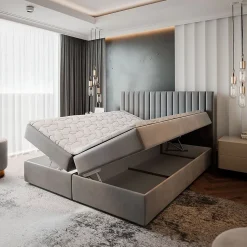 Lit Boxspring BRESEL 180X200 CM KRONOS 09, Bleu, Lit avec matelas et rangement