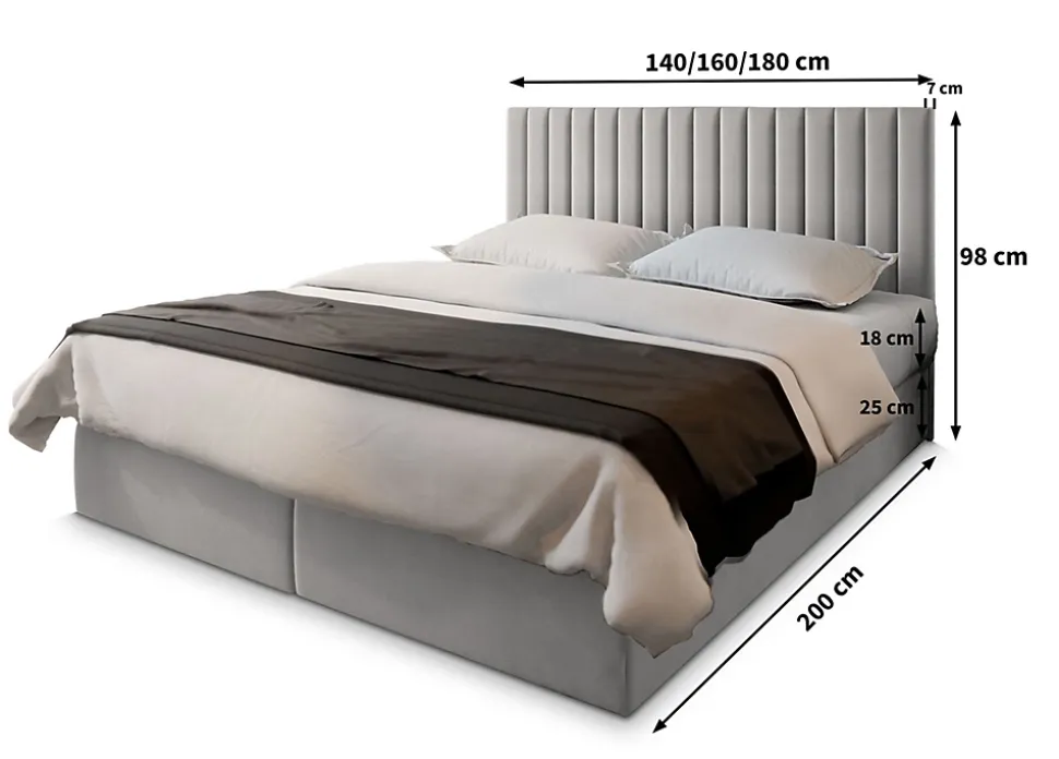 Lit Boxspring BRESEL 180X200 CM KRONOS 09, Bleu, Lit avec matelas et rangement
