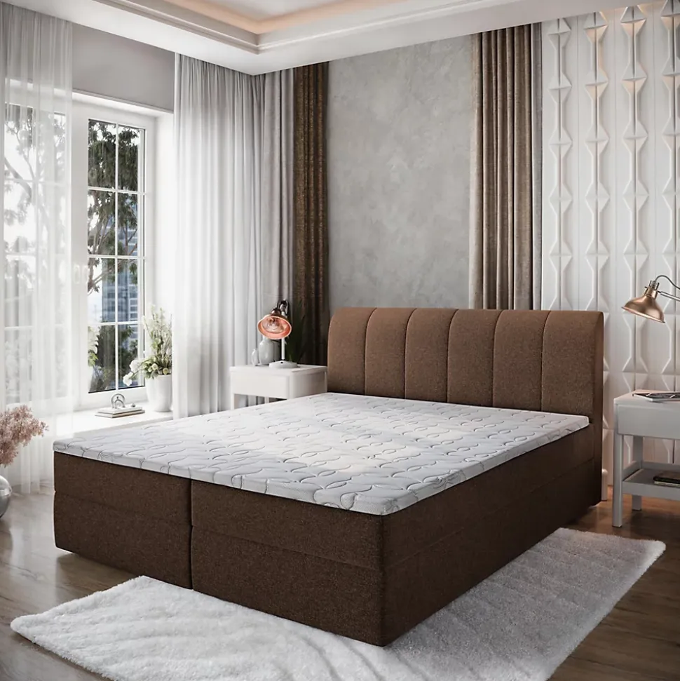 Lit Boxspring CEVANO 180x200 CM COSMIC 800, Marron, Lit avec matelas et rangement