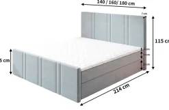 Lit Boxspring COMOZA 160X200 CM KRONOS 09, Bleu, Lit avec matelas et rangement