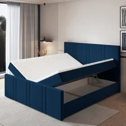 Lit Boxspring COMOZA 160X200 CM KRONOS 09, Bleu, Lit avec matelas et rangement