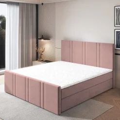 Lit Boxspring COMOZA 160X200 CM KRONOS 27, Rose, Lit avec matelas et rangement