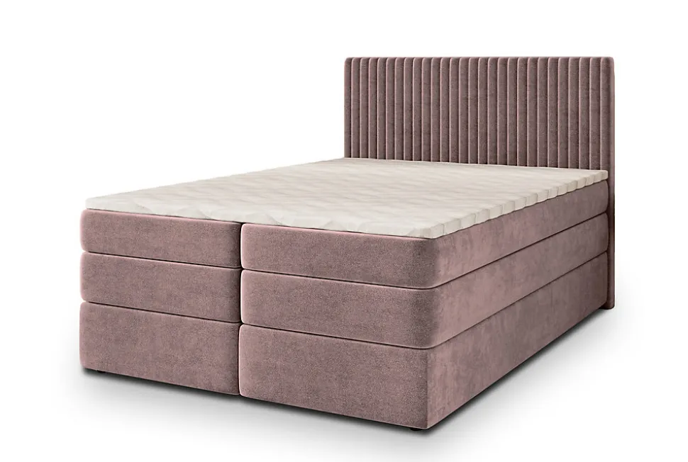 Lit Boxspring FELBIO 140X200 CM KRONOS 27, Rose, Lit avec matelas et rangement