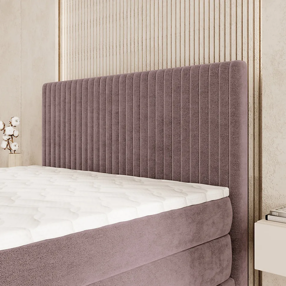 Lit Boxspring FELBIO 140X200 CM KRONOS 27, Rose, Lit avec matelas et rangement