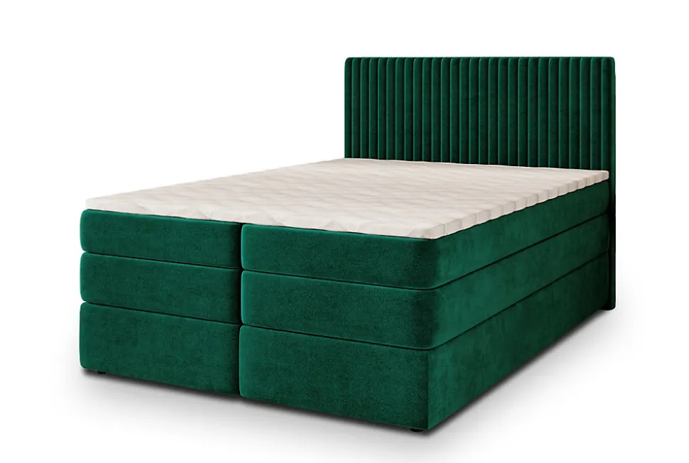Lit Boxspring FELBIO 160X200 CM KRONOS 19, Vert foncé, Lit avec matelas et rangement