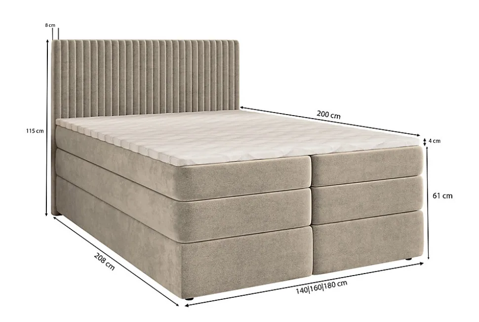 Lit Boxspring FELBIO 160X200 CM KRONOS 19, Vert foncé, Lit avec matelas et rangement