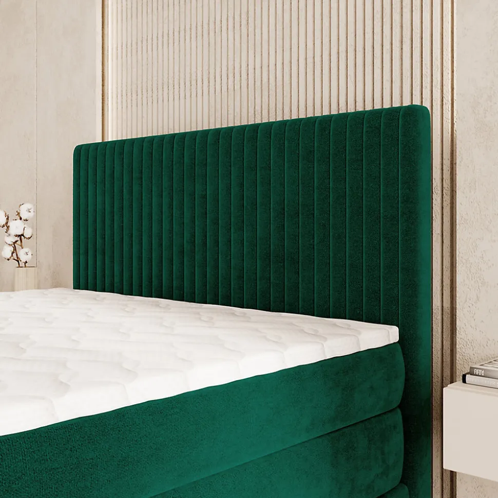 Lit Boxspring FELBIO 160X200 CM KRONOS 19, Vert foncé, Lit avec matelas et rangement