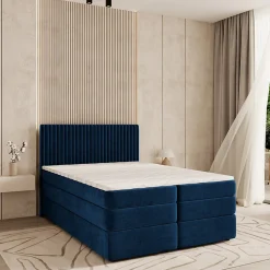 Lit Boxspring FELBIO 160X200 CM KRONOS 09, Bleu, Lit avec matelas et rangement