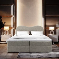 Lit Boxspring FLUVIA 180X200 CM NOW OR NEVER 83, Gris clair, Lit avec matelas et rangement