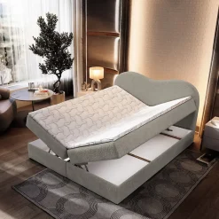 Lit Boxspring FLUVIA 180X200 CM NOW OR NEVER 83, Gris clair, Lit avec matelas et rangement