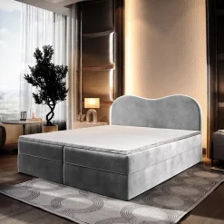 Lit Boxspring FLUVIA 140X200 CM MONOLITH 84, Gris clair, Lit avec matelas et rangement