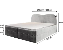 Lit Boxspring FLUVIA 140X200 CM MONOLITH 84, Gris clair, Lit avec matelas et rangement