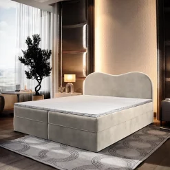 Lit Boxspring FLUVIA 180X200 CM MONOLITH 04, Crème, Lit avec matelas et rangement