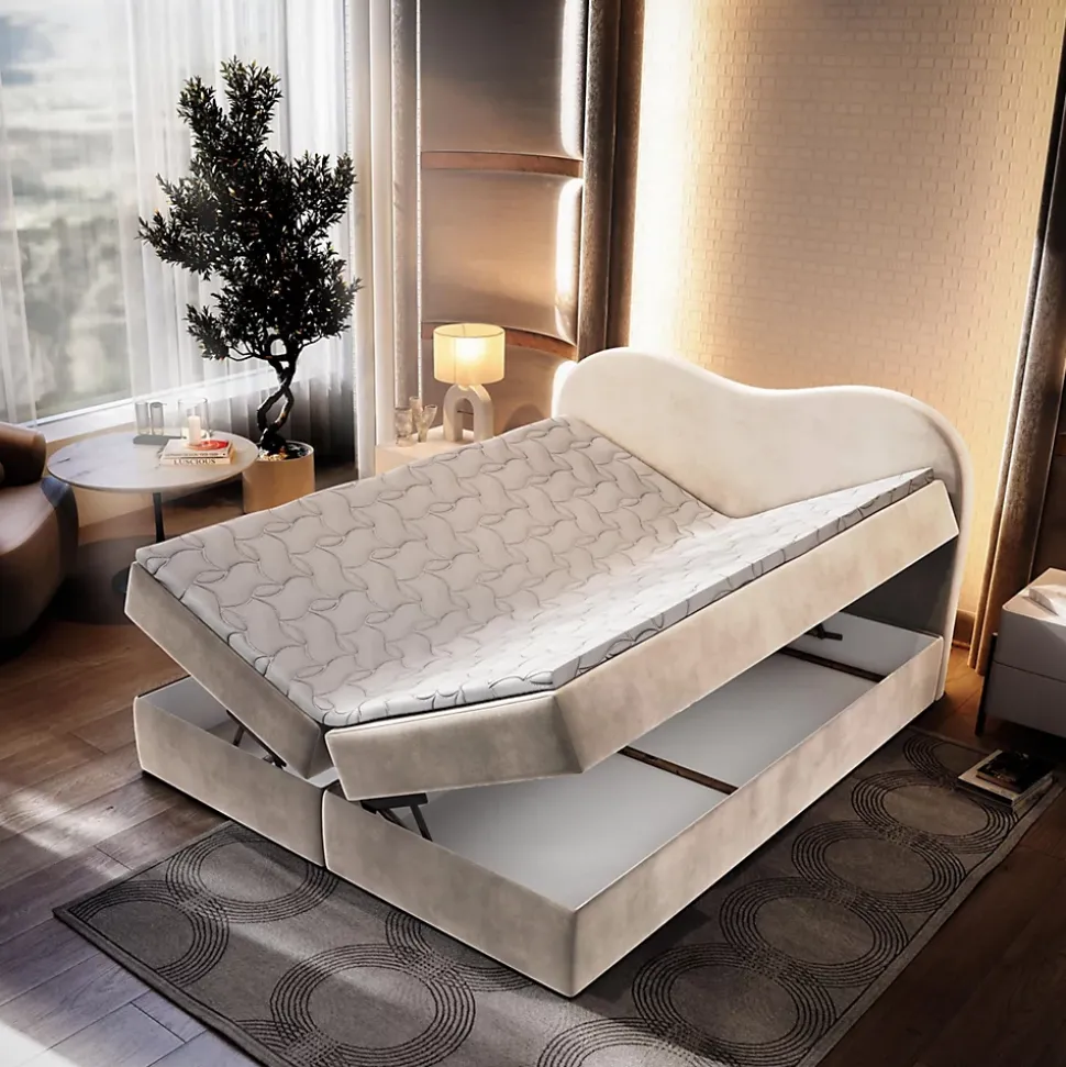 Lit Boxspring FLUVIA 180X200 CM MONOLITH 04, Crème, Lit avec matelas et rangement