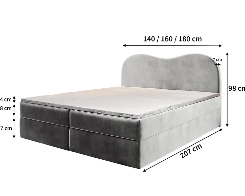 Lit Boxspring FLUVIA 180X200 CM MONOLITH 04, Crème, Lit avec matelas et rangement