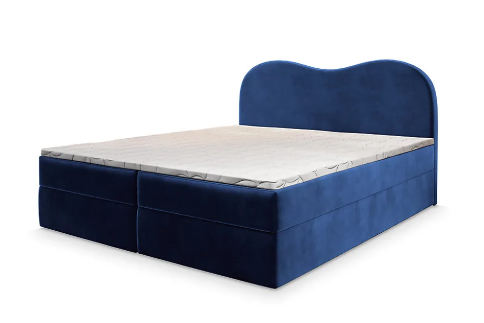 Lit Boxspring FLUVIA 140X200 CM MONOLITH 77, Bleu, Lit avec matelas et rangement