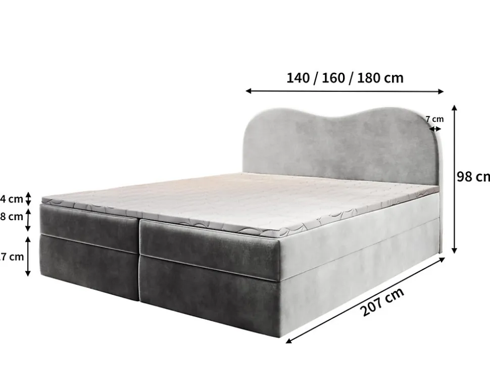 Lit Boxspring FLUVIA 140X200 CM MONOLITH 77, Bleu, Lit avec matelas et rangement