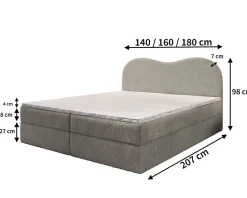 Lit Boxspring FLUVIA 160X200 CM NOW OR NEVER 92, Gris, Lit avec matelas et rangement