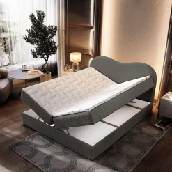 Lit Boxspring FLUVIA 160X200 CM NOW OR NEVER 92, Gris, Lit avec matelas et rangement