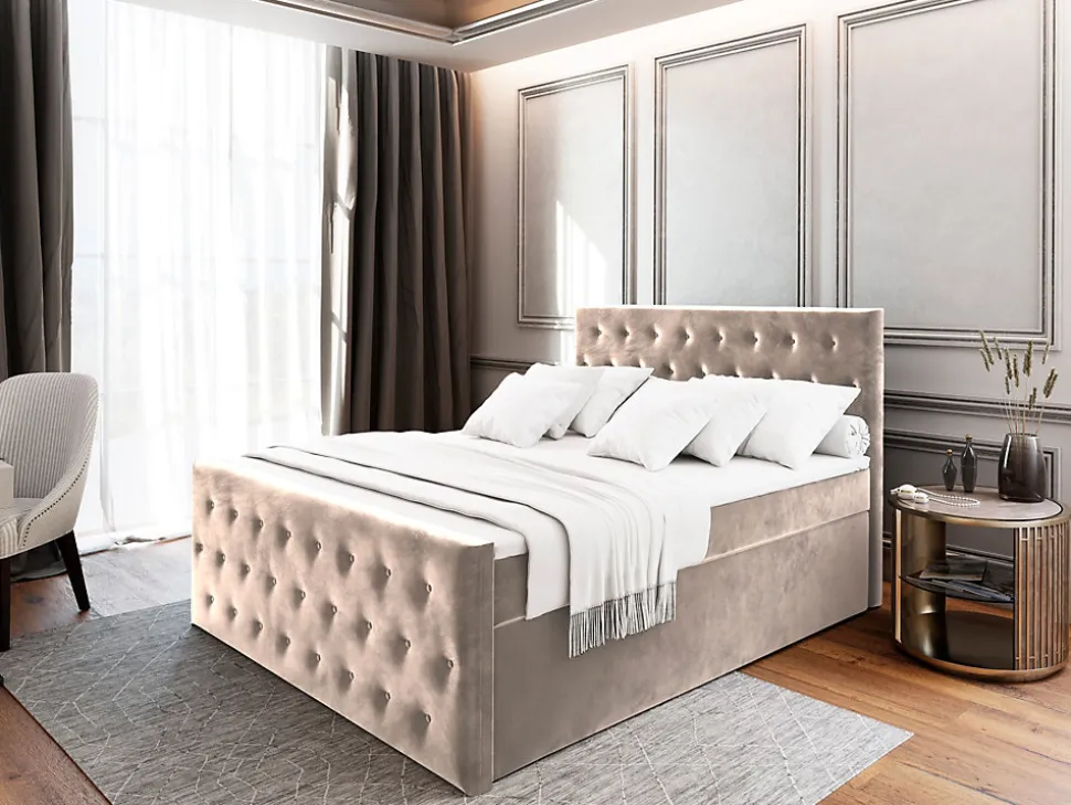 Lit Boxspring FONDI 180X200 CM CASABLANCA 04, Beige, Lit avec matelas et rangement