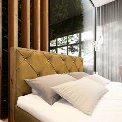 Lit Boxspring FOSCO 140X200 CM KRONOS 01, Jaune, Lit avec matelas et rangement