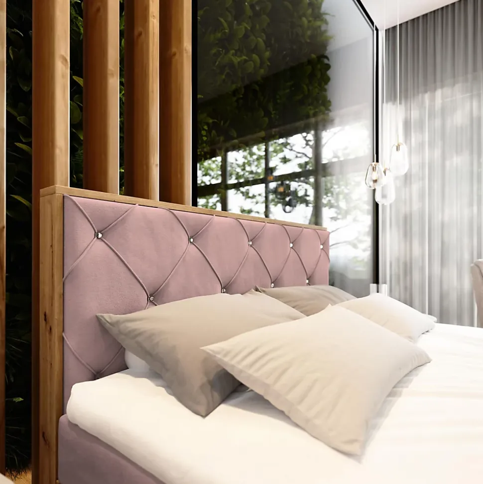 Lit Boxspring FOSCO 140X200 CM KRONOS 27, Rose, Lit avec matelas et rangement