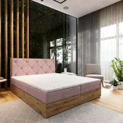 Lit Boxspring FOSCO 140X200 CM KRONOS 27, Rose, Lit avec matelas et rangement