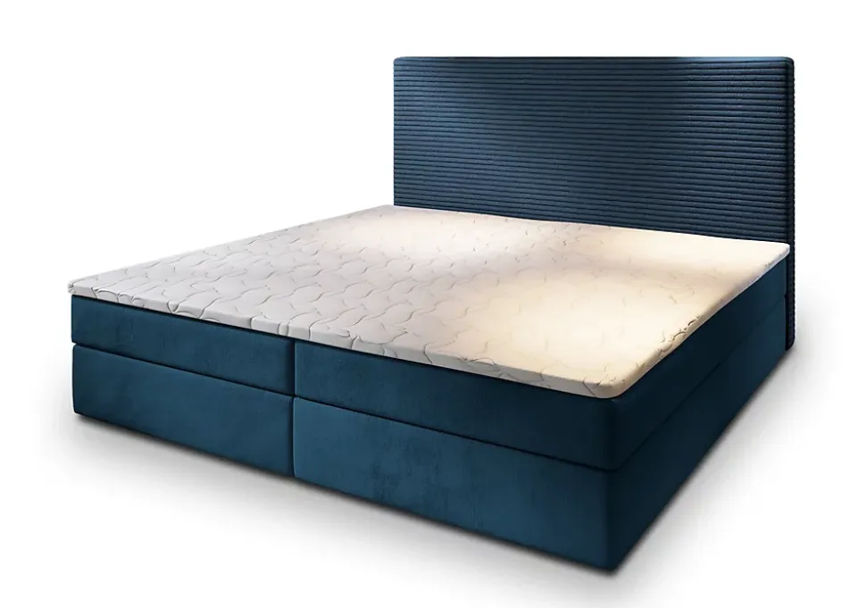 Lit Boxspring GIARRO 140X200 CM POSO 05 + KRONOS 05, Bleu, Lit avec matelas et rangement
