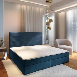 Lit Boxspring GIARRO 140X200 CM POSO 05 + KRONOS 05, Bleu, Lit avec matelas et rangement