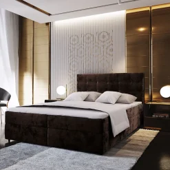 Lit Boxspring GLOS 140X200 CM KRONOS 06, Marron, Lit avec matelas et rangement