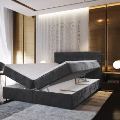 Lit Boxspring GLOS 140X200 CM KRONOS 06, Marron, Lit avec matelas et rangement