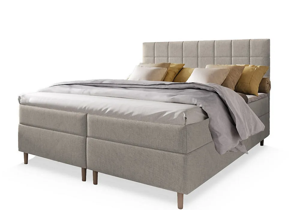 Lit Boxspring IBIZA 140X200 CM INARI 22, Beige, Lit avec matelas et rangement