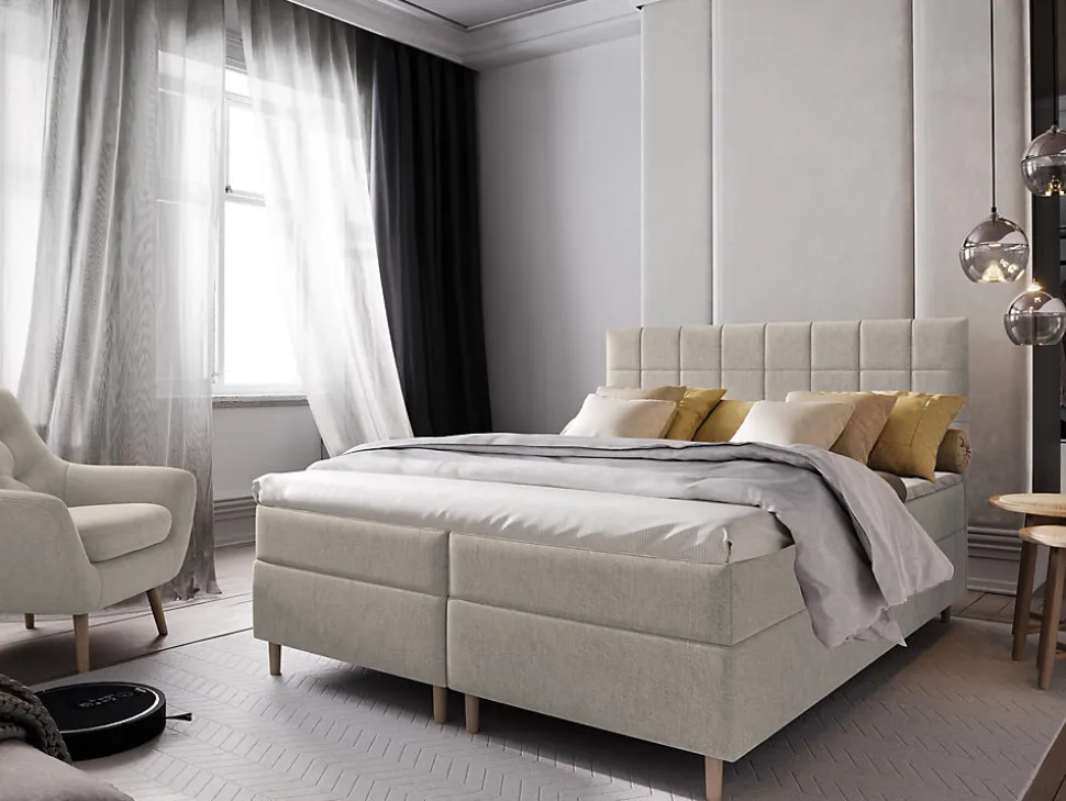 Lit Boxspring IBIZA 140X200 CM INARI 22, Beige, Lit avec matelas et rangement