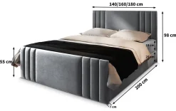 Lit Boxspring KANES 140X200 CM CASABLANCA 16, Noir, Lit avec matelas et rangement