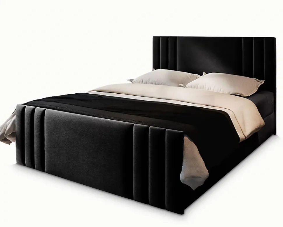 Lit Boxspring KANES 140X200 CM CASABLANCA 16, Noir, Lit avec matelas et rangement