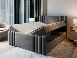 Lit Boxspring KANES 180X200 CM CASABLANCA 08, Marron, Lit avec matelas et rangement