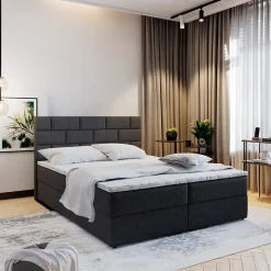 Lit Boxspring KERLO 160x200 CM INARI 100, Noir, Lit avec matelas et rangement