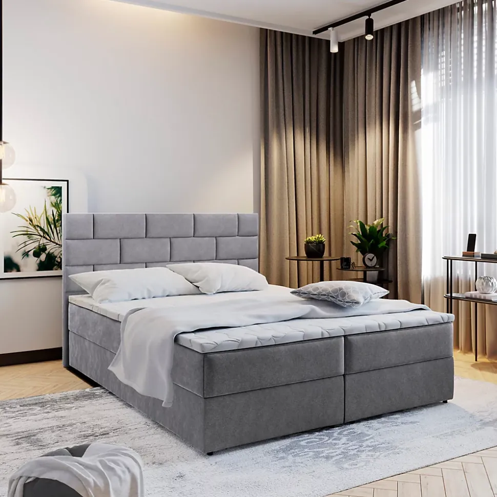 Lit Boxspring KERLO 160X200 CM COSMIC 160, Gris, Lit avec matelas et rangement