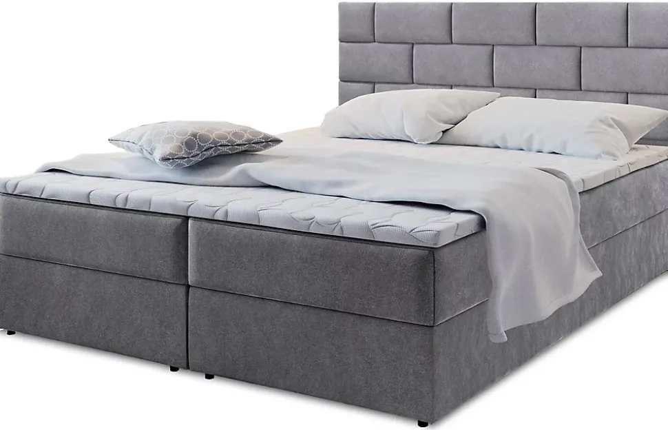Lit Boxspring KERLO 160X200 CM COSMIC 160, Gris, Lit avec matelas et rangement