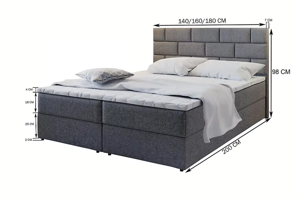 Lit Boxspring KERLO 160X200 CM COSMIC 160, Gris, Lit avec matelas et rangement