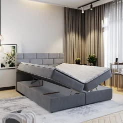 Lit Boxspring KERLO 160X200 CM COSMIC 160, Gris, Lit avec matelas et rangement