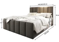 Lit Boxspring LAGO 140X200 CM SAWANA 05, Gris, Lit avec matelas et rangement