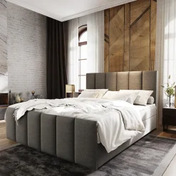 Lit Boxspring LAGO 180X200 CM SAWANA 21, Gris clair, Lit avec matelas et rangement