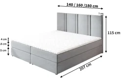 Lit Boxspring LARIO 160X200 CM KRONOS 15, Gris, Lit avec matelas et rangement