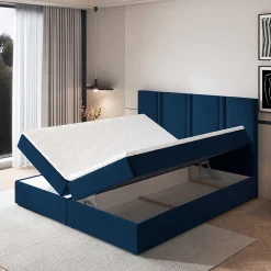 Lit Boxspring LARIO 160X200 CM KRONOS 09, Bleu, Lit avec matelas et rangement