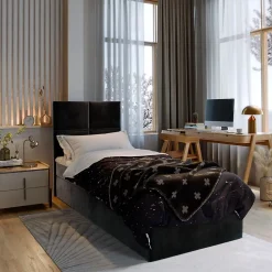 Lit Boxspring LENA 90 90X200 CM KRONOS 07, Noir, Lit avec matelas et rangement