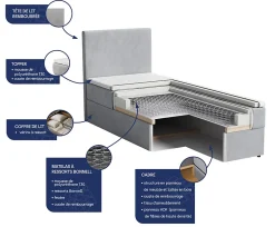 Lit Boxspring LENA 90 90X200 CM KRONOS 07, Noir, Lit avec matelas et rangement